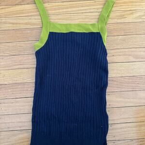Green and navy blue knit colorblock tank